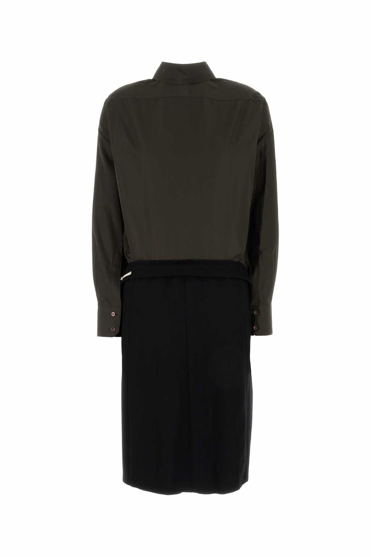 Maison Margiela Women Two-Tone Poplin And Wool Shirt Dress