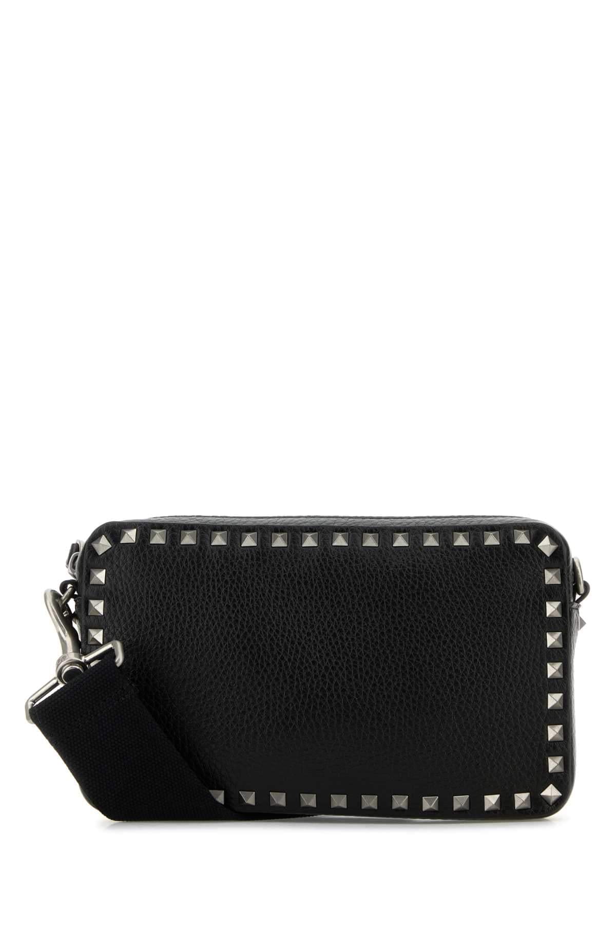 Valentino Garavani Men Black Leather Rockstud Crossbody Bag