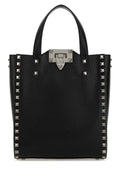 Valentino Garavani Men Black Leather Rockstud Handbag