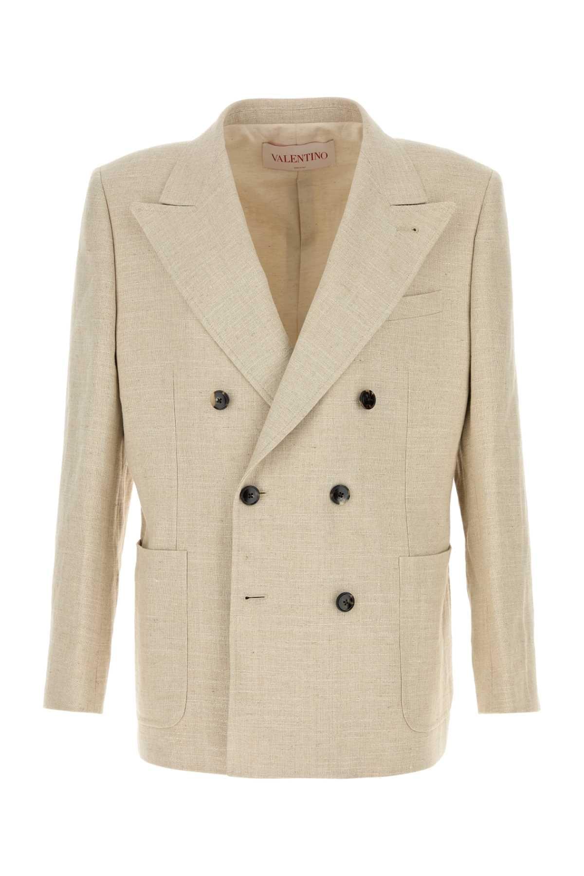 Valentino Garavani Men Beige Linen Blend Blazer
