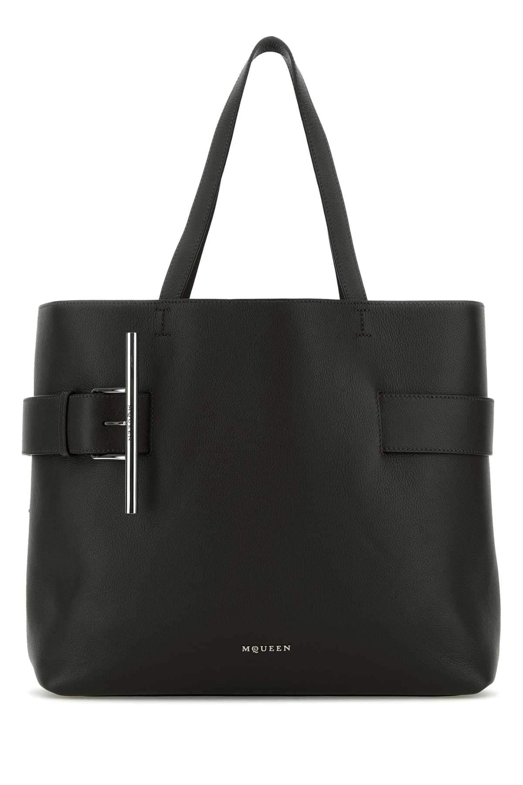 Alexander Mcqueen Women Black Leather T-Bar Shopping Bag
