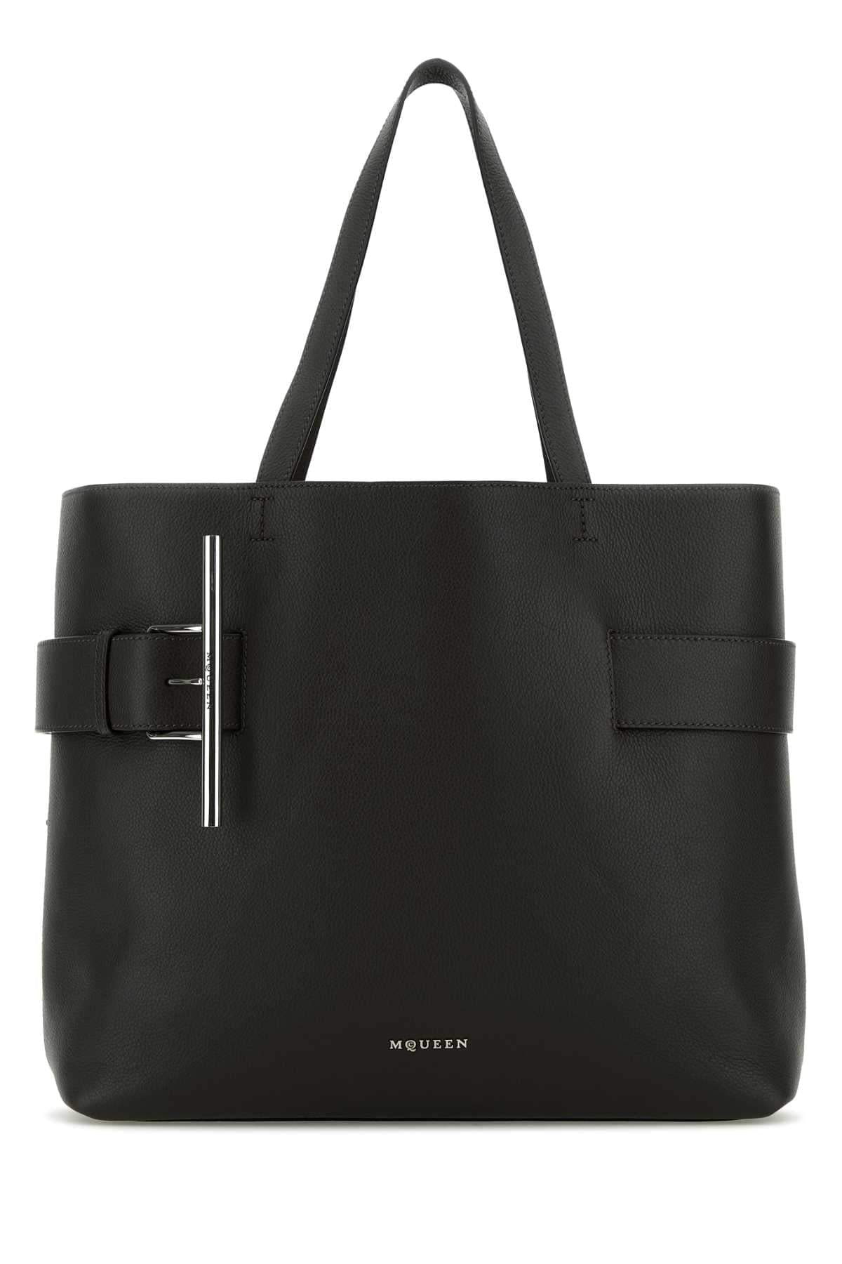 Alexander Mcqueen Women Black Leather T-Bar Shopping Bag