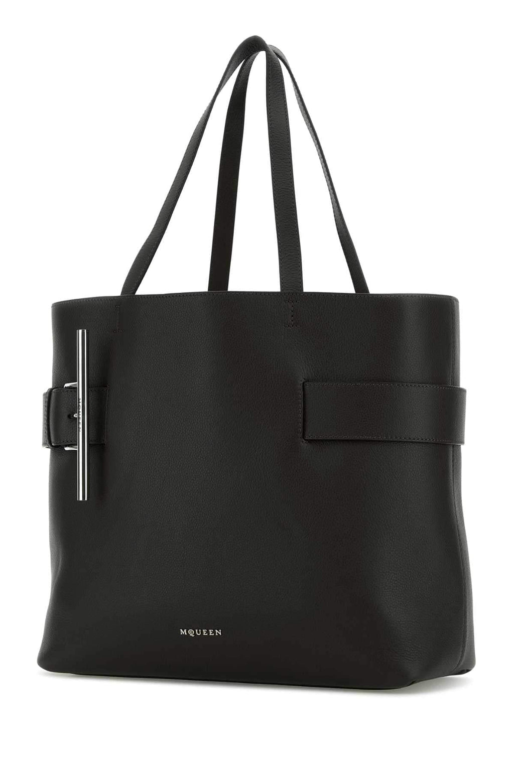 Alexander Mcqueen Women Black Leather T-Bar Shopping Bag