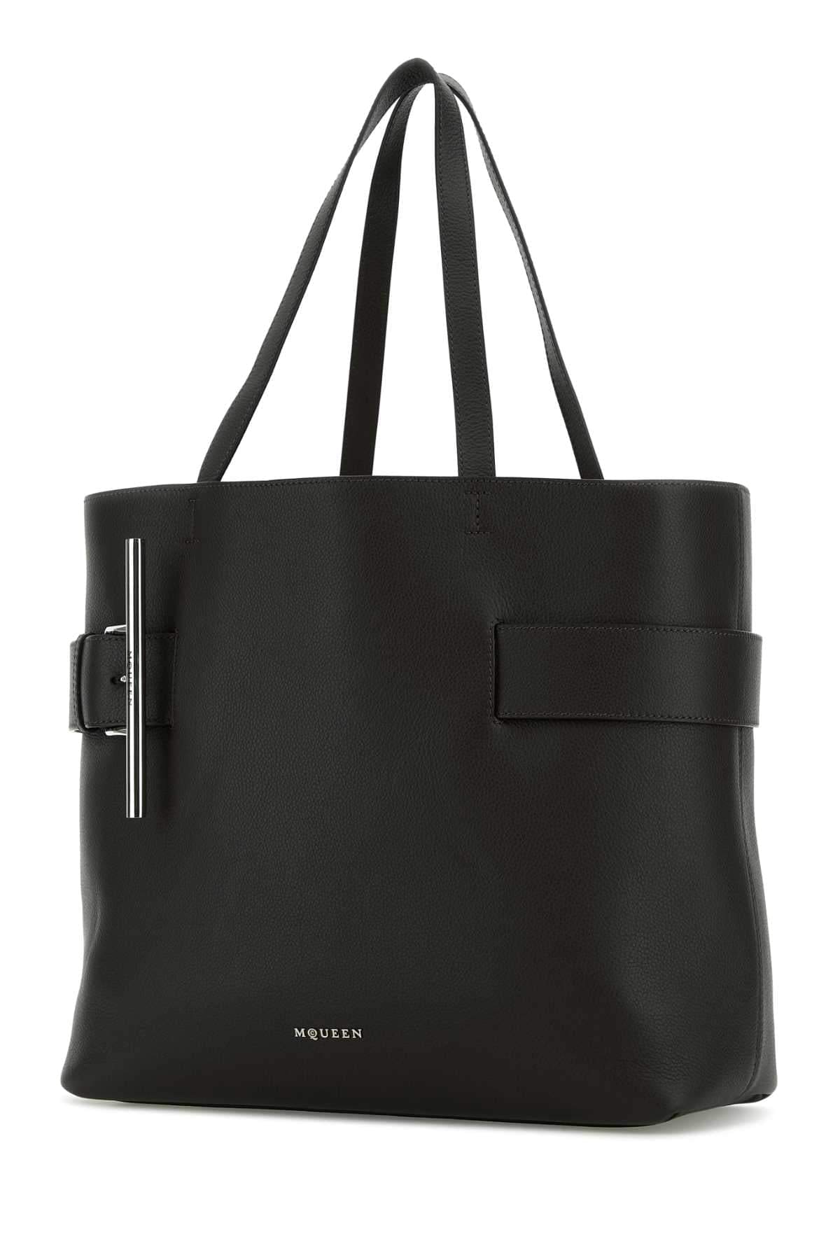 Alexander Mcqueen Women Black Leather T-Bar Shopping Bag