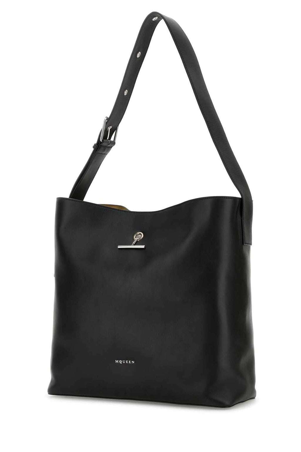 Alexander Mcqueen Men Black Leather Pendant Shopping Bag