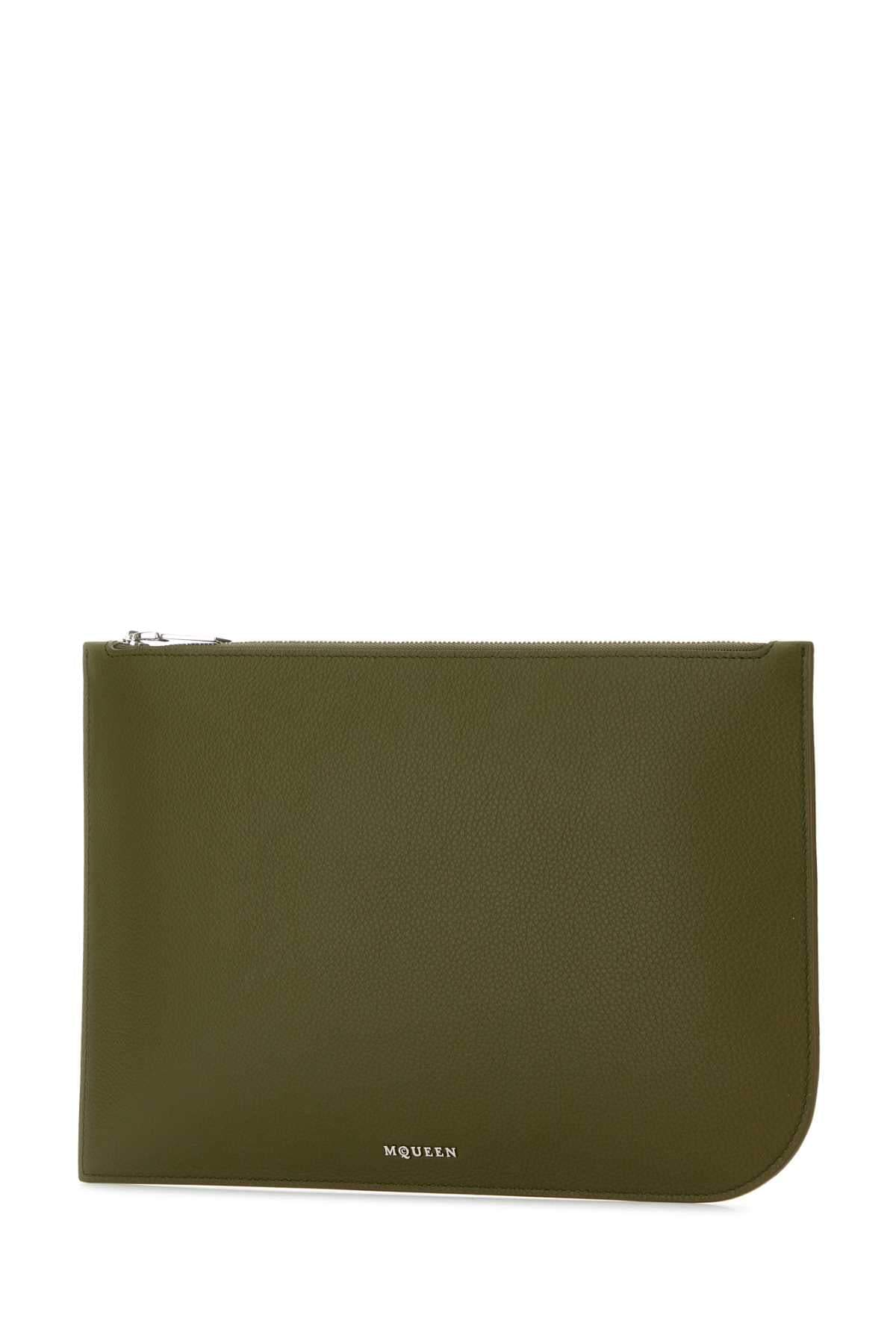 Alexander Mcqueen Men Olive Green Leather Large Sling Pouch