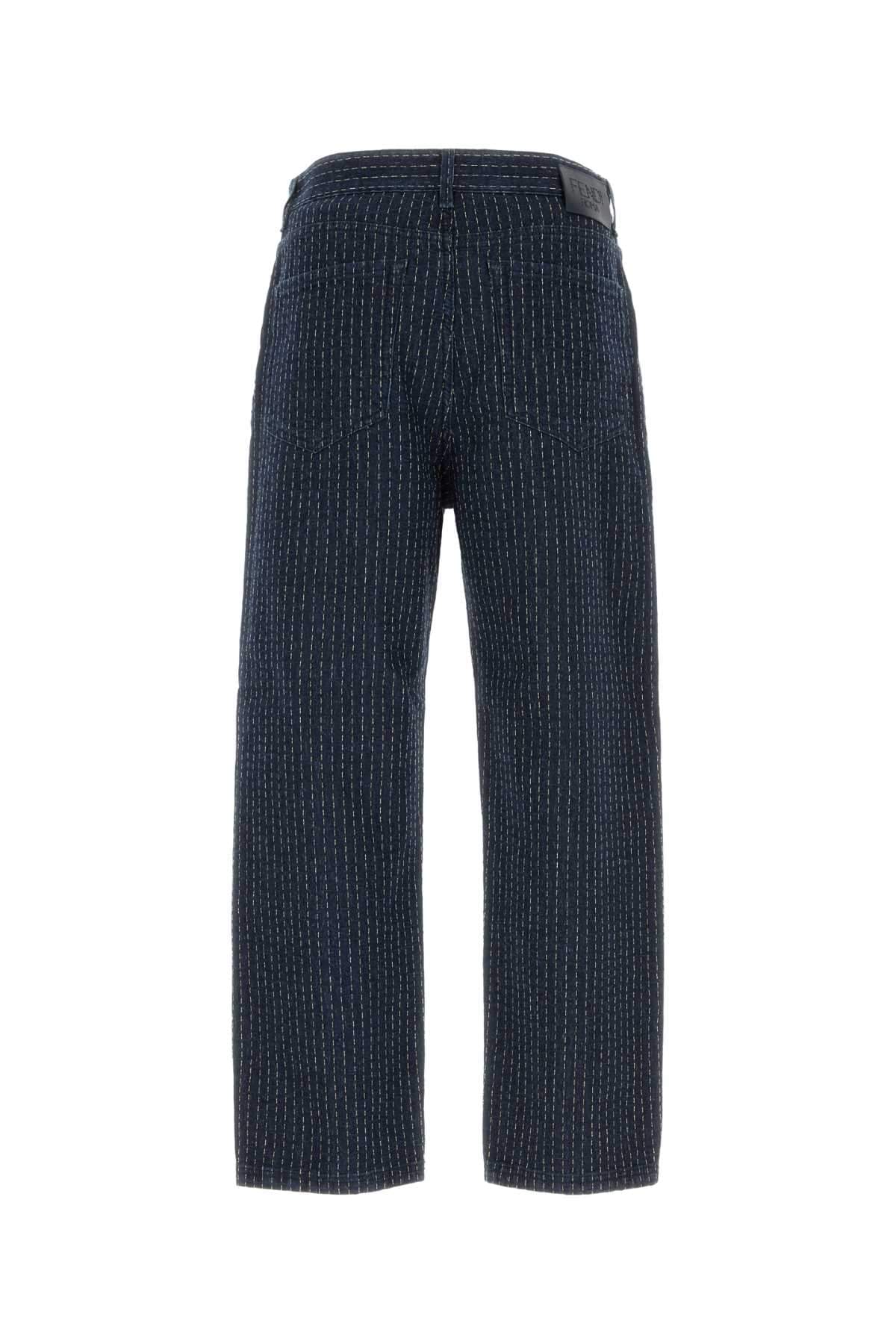 Fendi Men Embroidered Stretch Denim Jeans