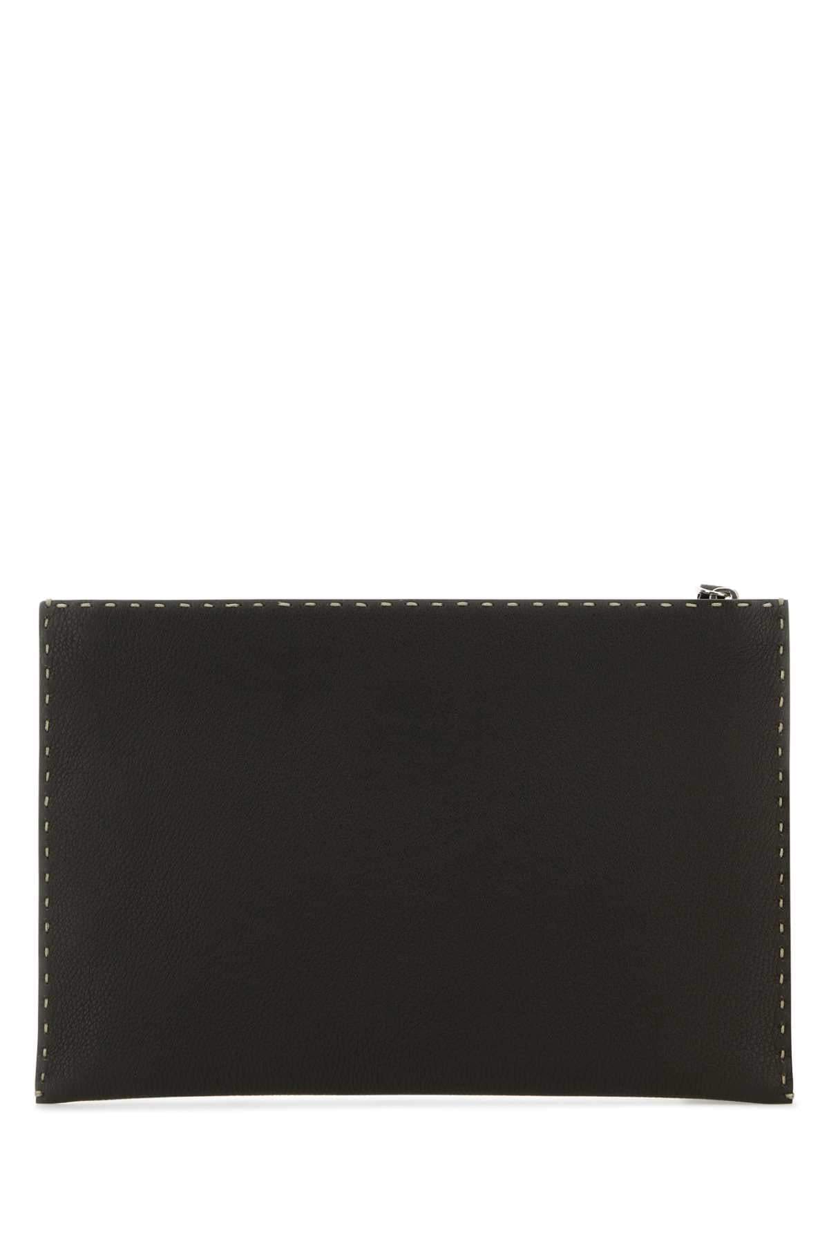 Fendi Men Dark Brown Leather Clutch