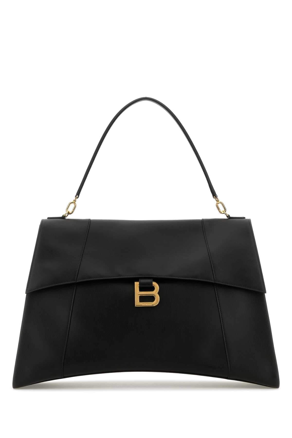 Balenciaga Women Black Leather Large Hourglass Soft Handbag
