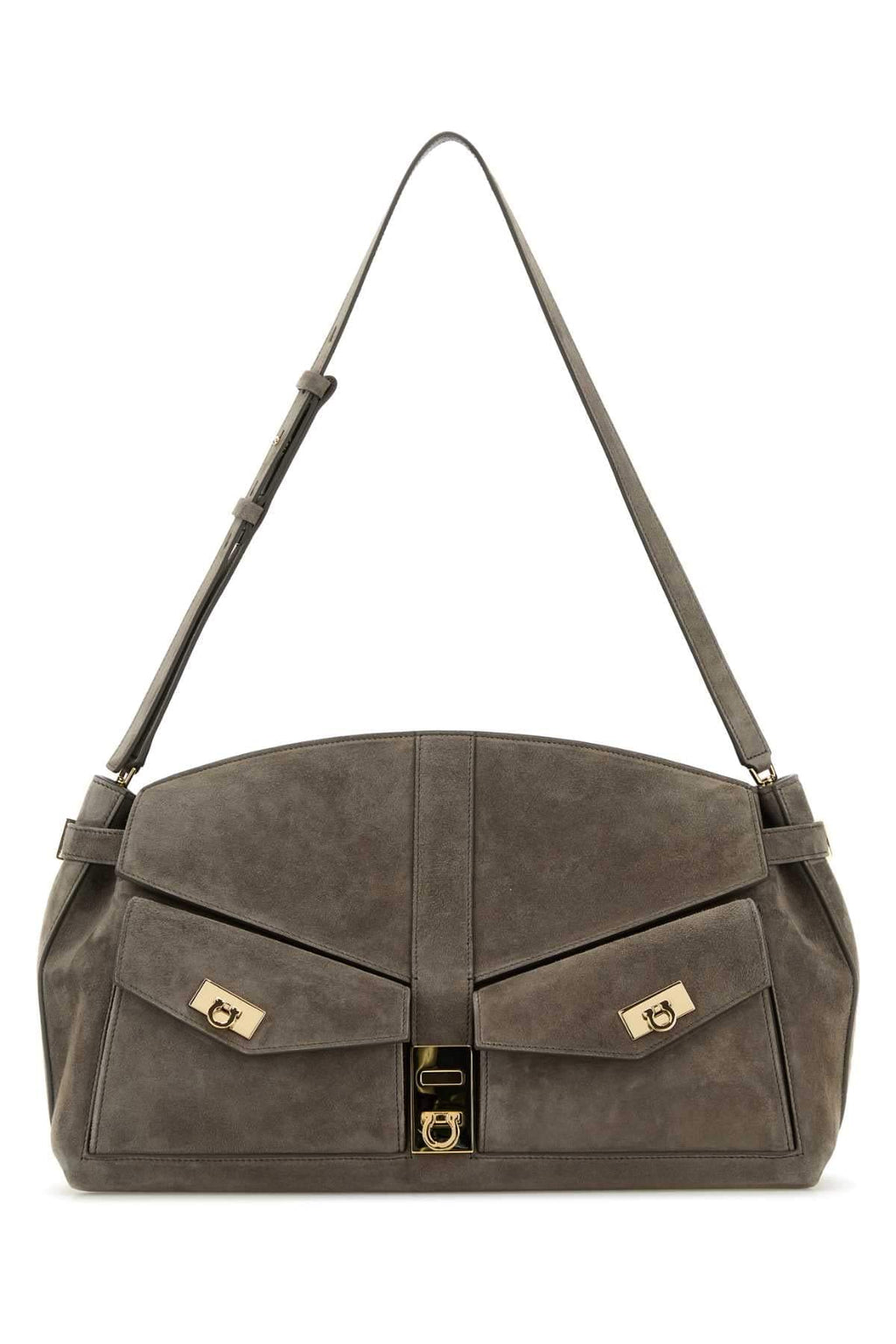Salvatore Ferragamo Women Grey Suede Shoulder Bag