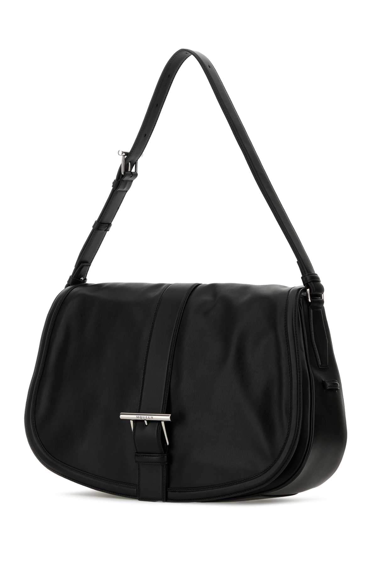Alexander Mcqueen Men Black Leather Maxi Satchel Shoulder Bag