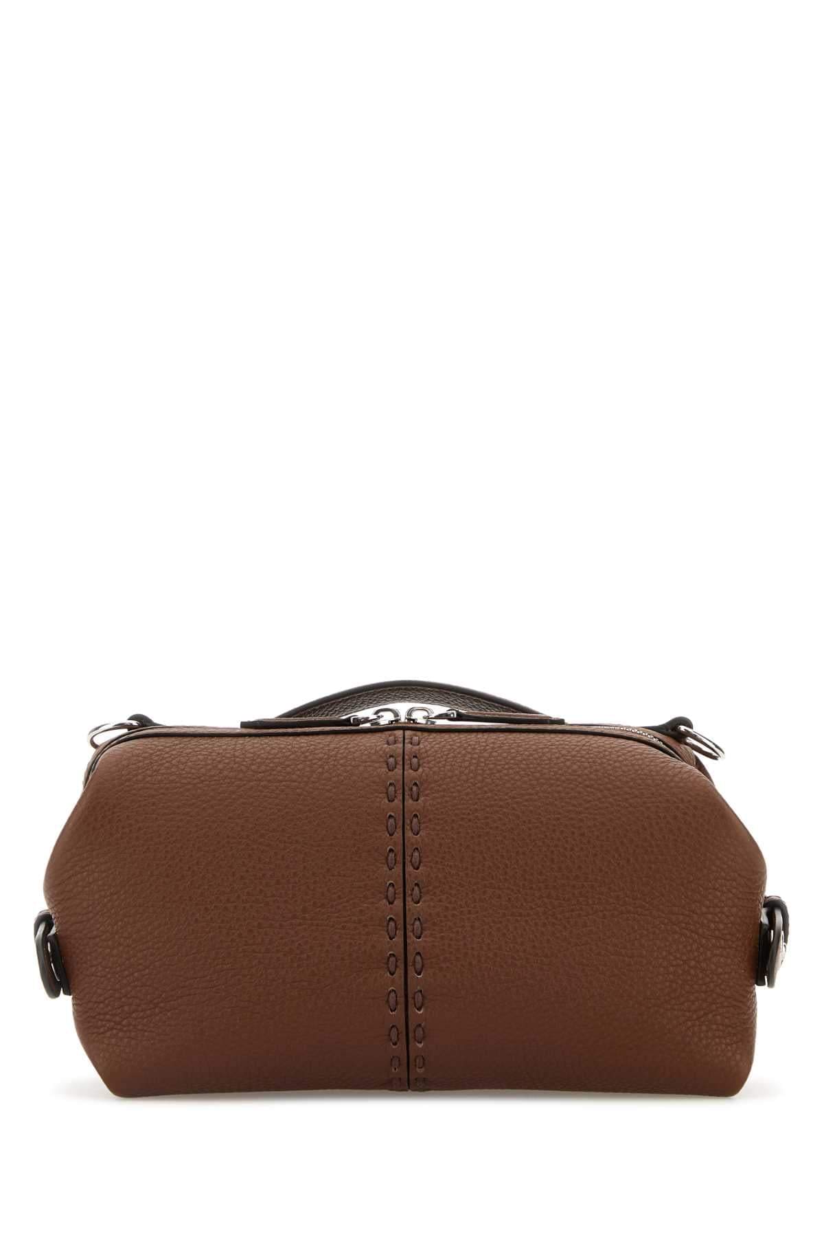 Fendi Men Brown Leather Small Fendi Siesta Ff Selleria Handbag