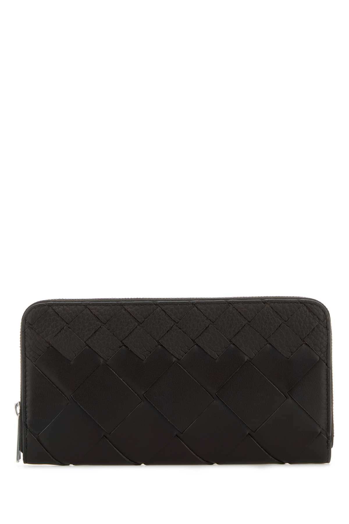 Bottega Veneta Men Dark Brown Leather Intrecciato Wallet