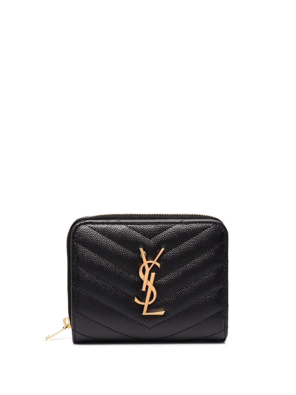 Saint Laurent Women Cassandre Matelassé Compact Zip Around Wallet In Grain De Poudre Leather