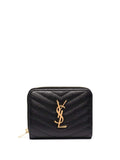 Saint Laurent Women Cassandre Matelassé Compact Zip Around Wallet In Grain De Poudre Leather