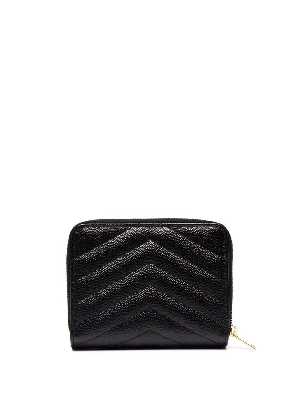 Saint Laurent Women Cassandre Matelassé Compact Zip Around Wallet In Grain De Poudre Leather