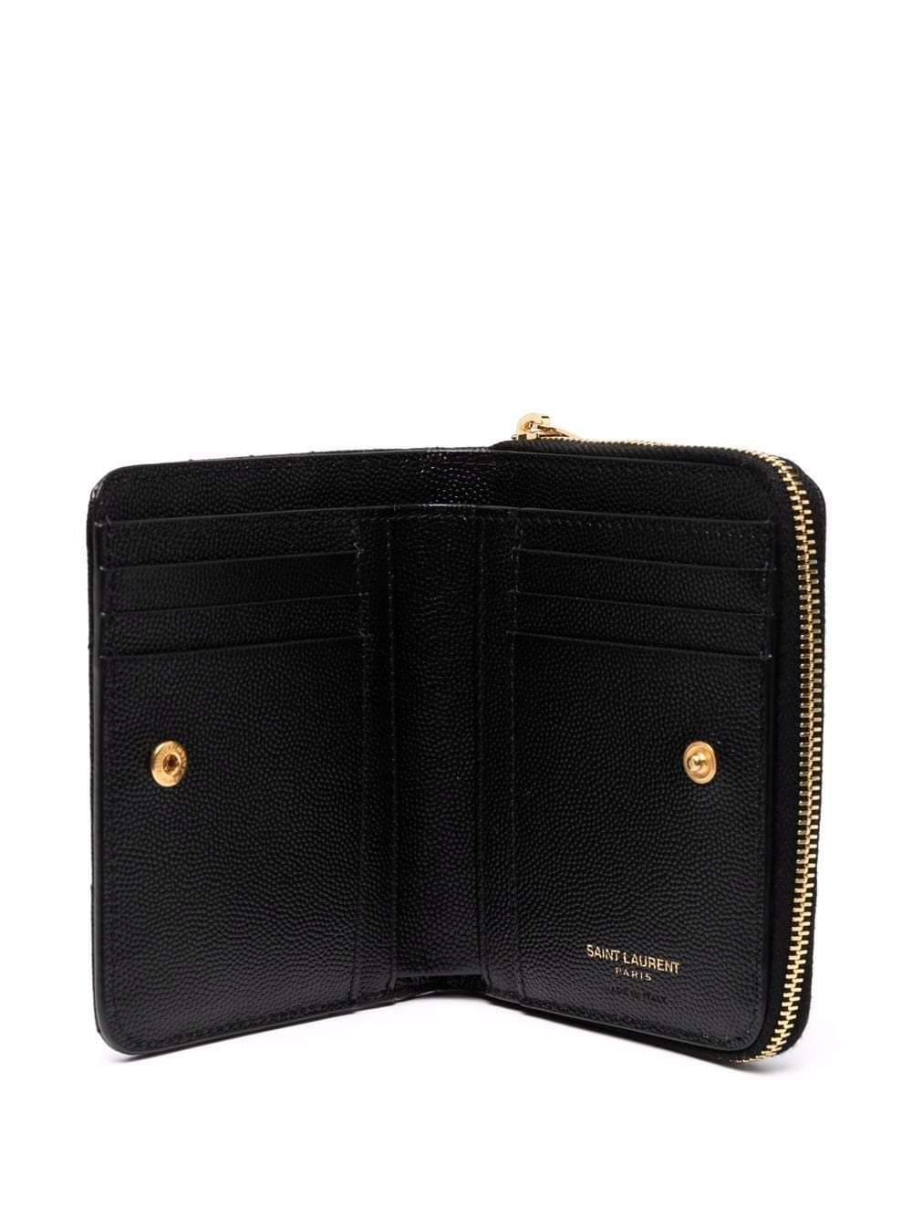 Saint Laurent Women Cassandre Matelassé Compact Zip Around Wallet In Grain De Poudre Leather