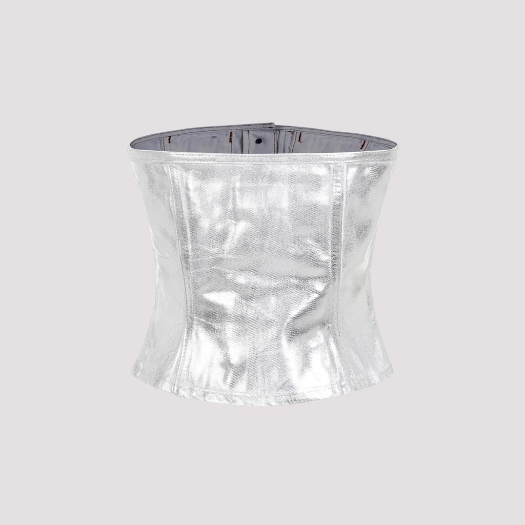 Ganni Foil Corsage Denim Top Women