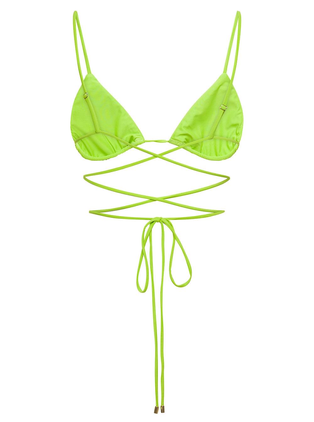 Self-Portrait Women Bikini Top With All-Over Crystal Embellishment In Green Polyamide Woman