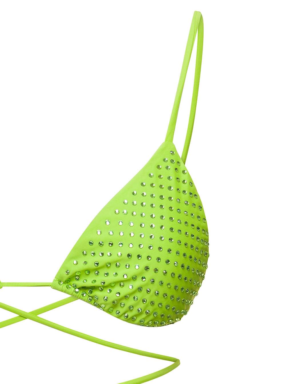 Self-Portrait Women Bikini Top With All-Over Crystal Embellishment In Green Polyamide Woman