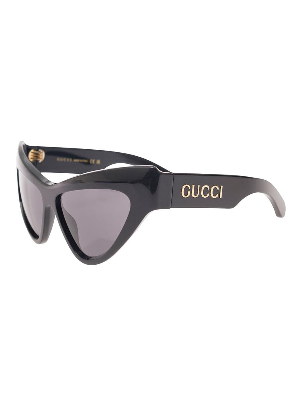 Gucci Women 'Gg1294s' Black Cat-Eye Sunglasses With Logo Lettering In Shiny Acetate Woman