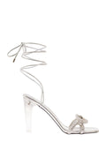 Valentino Garavani Women 'Chain 1967' Silver Sandal With Laces And Trasparent Heel In Metallic Nappa Leather Woman