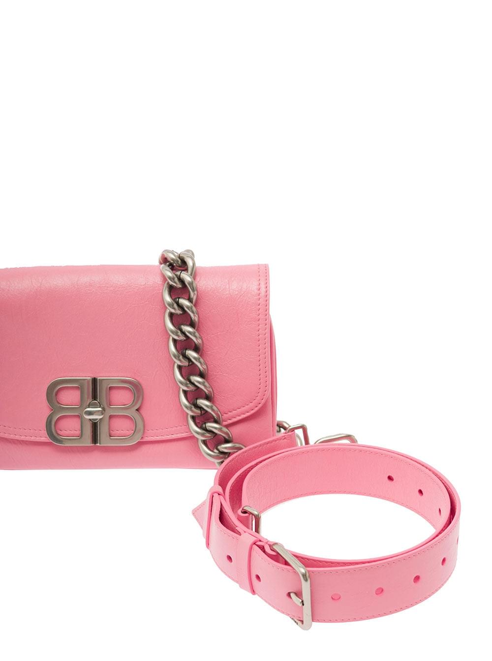 Balenciaga Women Pink Crossbody Bag With Palladium-Tone Bb Logo In Leather Woman