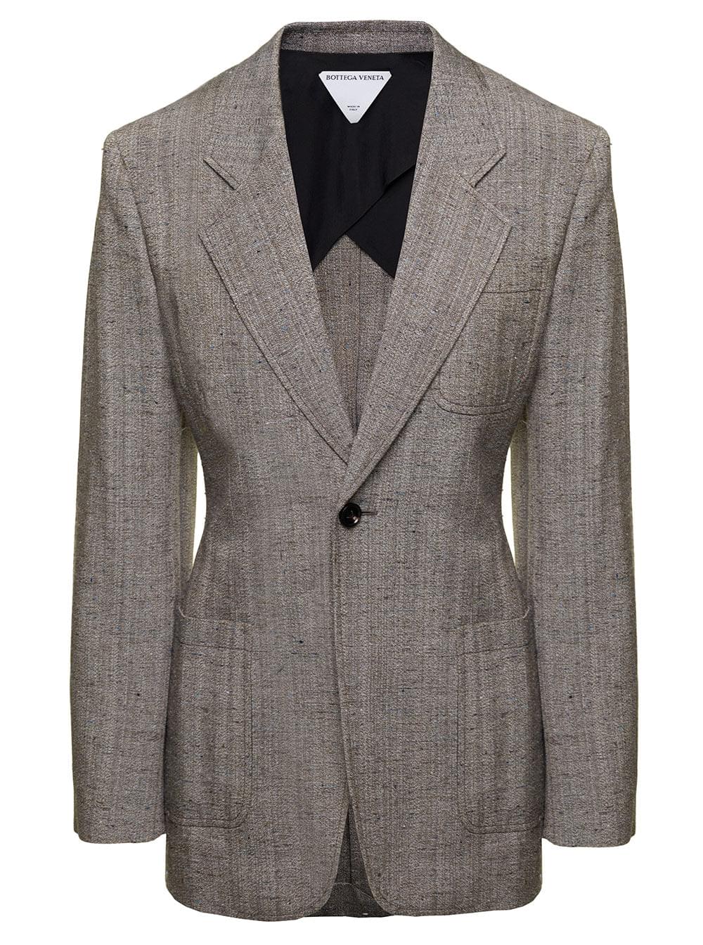 Bottega Veneta Women Grey Single-Breasted Slim-Fitted Jacket With Single Button In Viscose Blend Woman