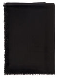 Saint Laurent Men Black Scarf With Jacquard Logo And Fringed Hem In Wool And Silk Man