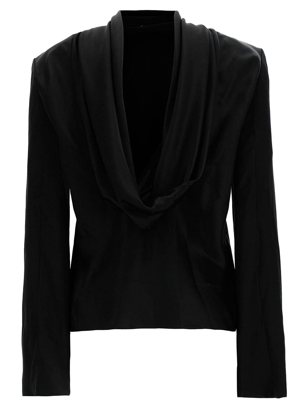 Saint Laurent Women Black Blouse With Cowl-Back In Silk Satin Woman