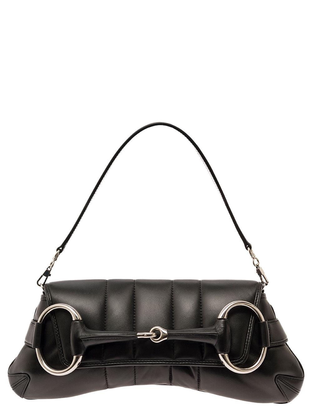 Gucci Women 'Medium Gucci Horsebit' Black Shoulder Bag With Maxi Horsebit In Leather Woman