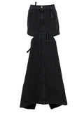 The Attico Women Midi Black Skirt With Maxi Cut-Out In Denim Woman