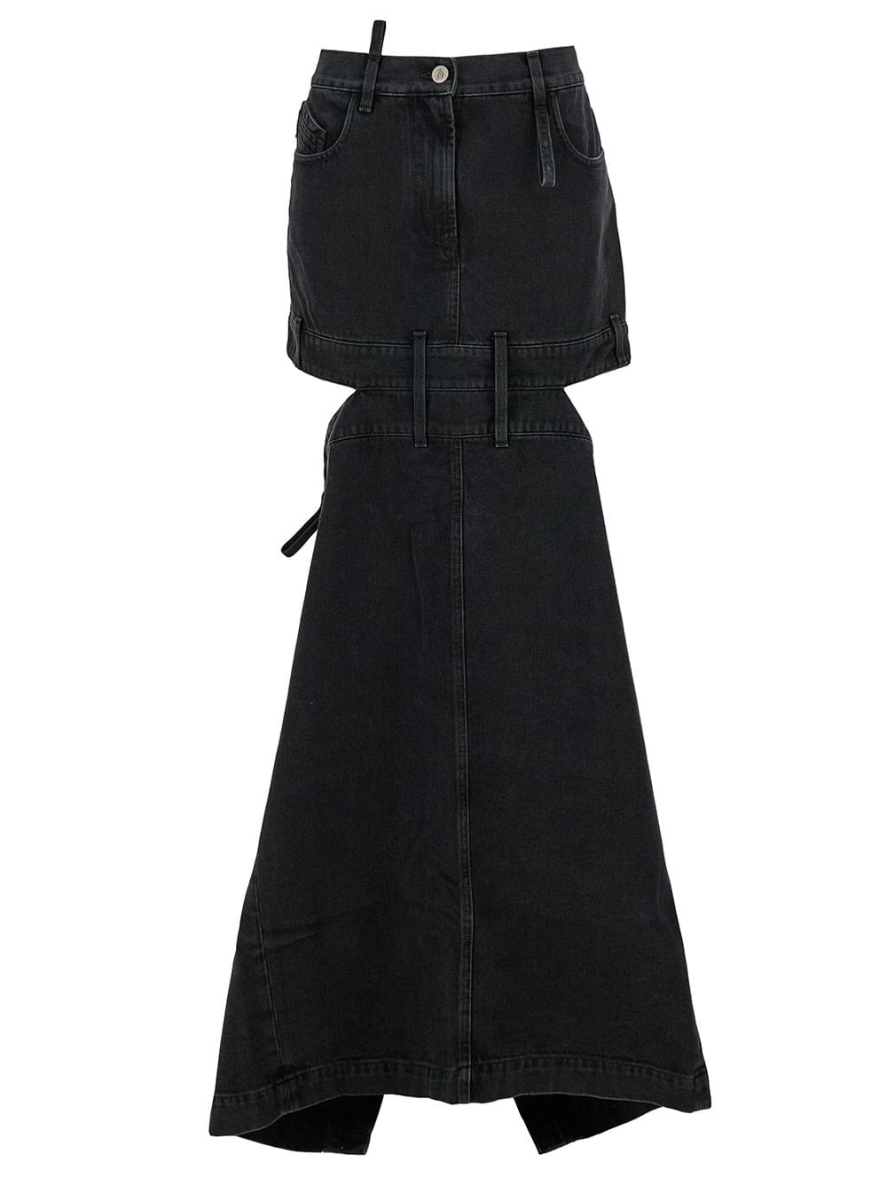 The Attico Women Midi Black Skirt With Maxi Cut-Out In Denim Woman