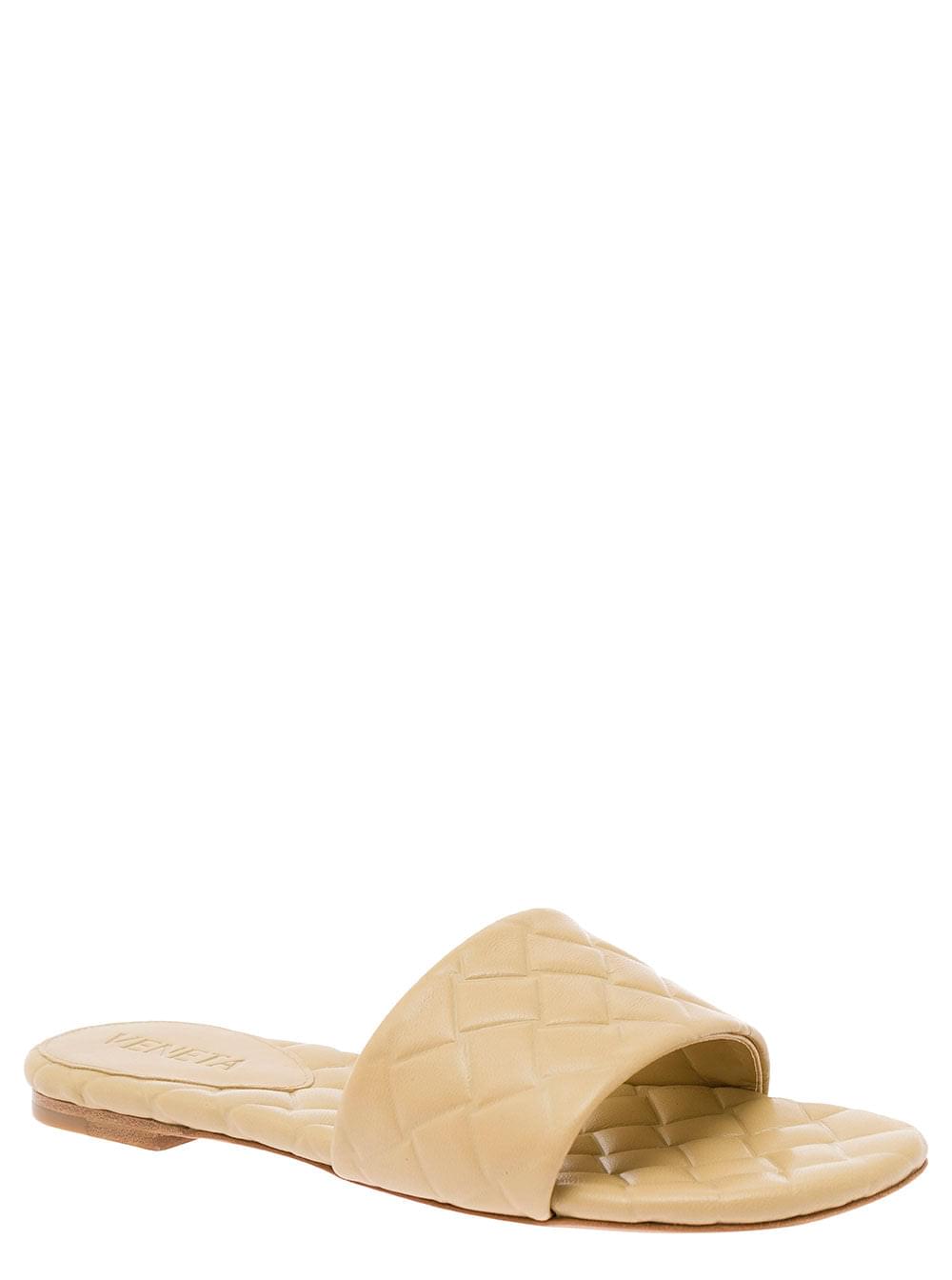 Bottega Veneta Women 'Slide Amy' Beige Sandals With Intreccio Motif In Leather Woman