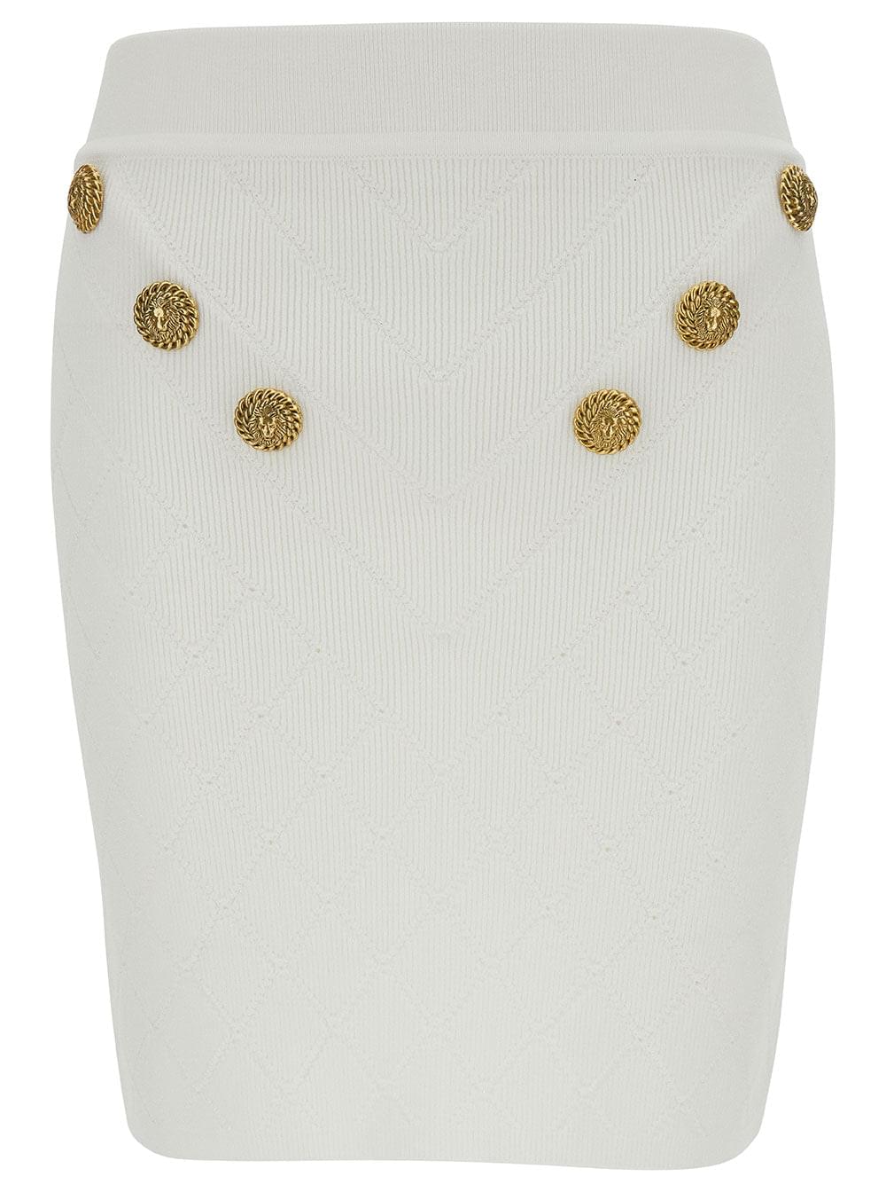 Balmain Women White Mini Pencil Skirt With Jewel Buttons In Viscose Blend Woman