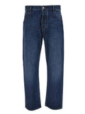 Bottega Veneta Men Blue Straight Jeans With Logo Patch In Denim Man