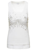 Bottega Veneta Women White Ribbed Tank Top With Embroidered Crystal Embellishment In Jersey Woman