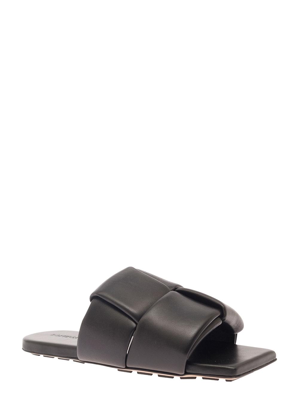 Bottega Veneta Women Black Flat Mules With Padded Intreccio Band In Leather Woman