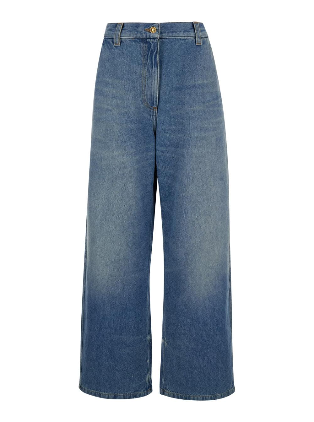 Palm Angels Women Light Blue High-Waisted Wide Jeans With Logo In Denim Woman