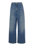 Palm Angels Women Light Blue High-Waisted Wide Jeans With Logo In Denim Woman