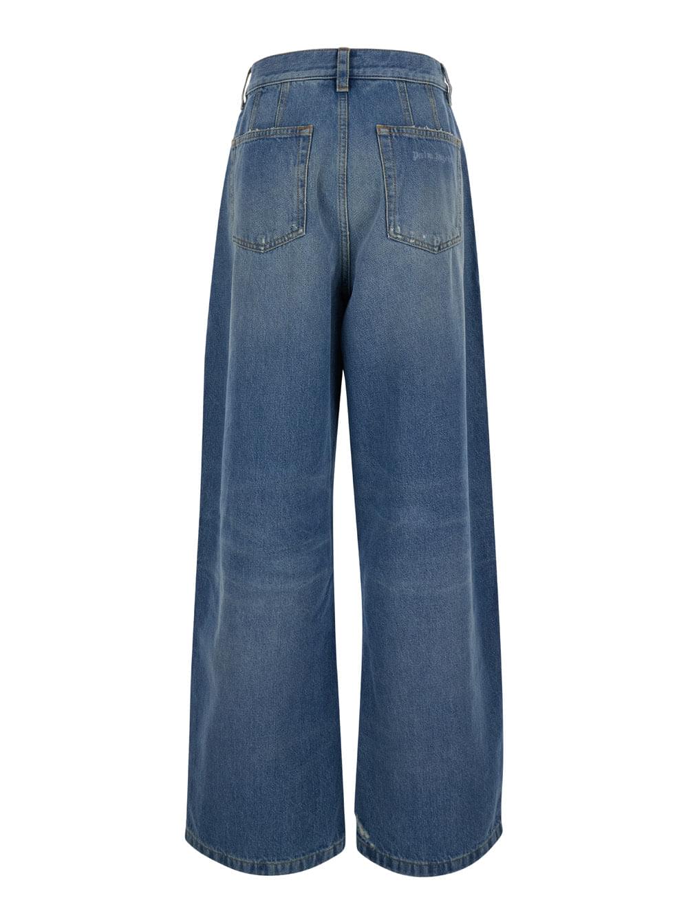 Palm Angels Women Light Blue High-Waisted Wide Jeans With Logo In Denim Woman