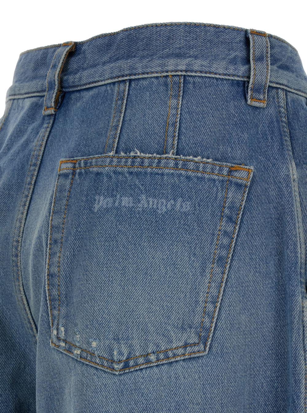 Palm Angels Women Light Blue High-Waisted Wide Jeans With Logo In Denim Woman