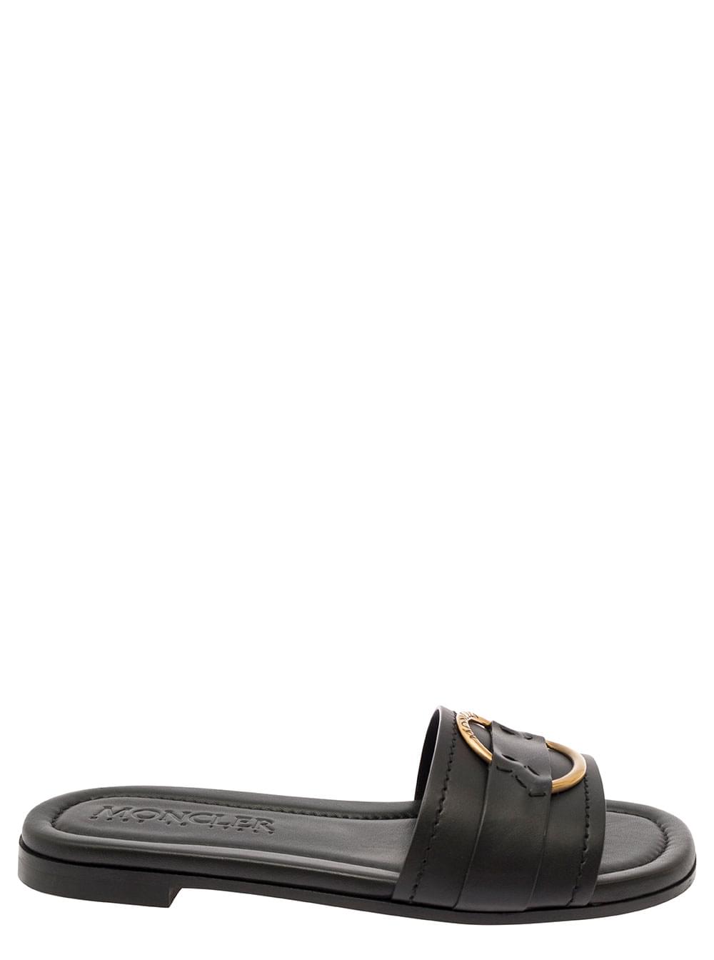 Moncler Women 'Bell' Black Slide With Heel In Leather Woman