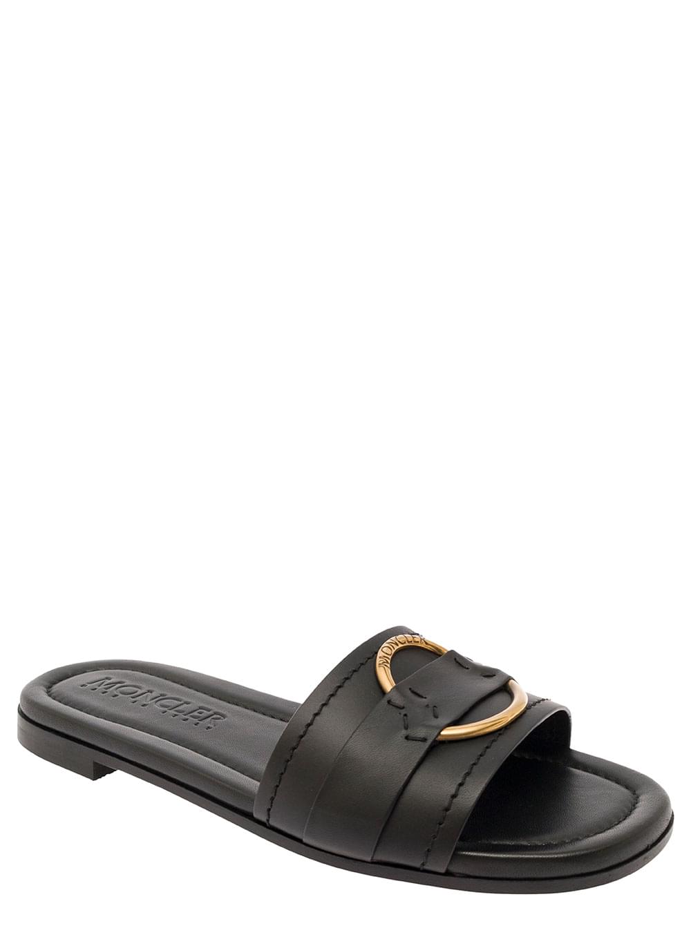 Moncler Women 'Bell' Black Slide With Heel In Leather Woman