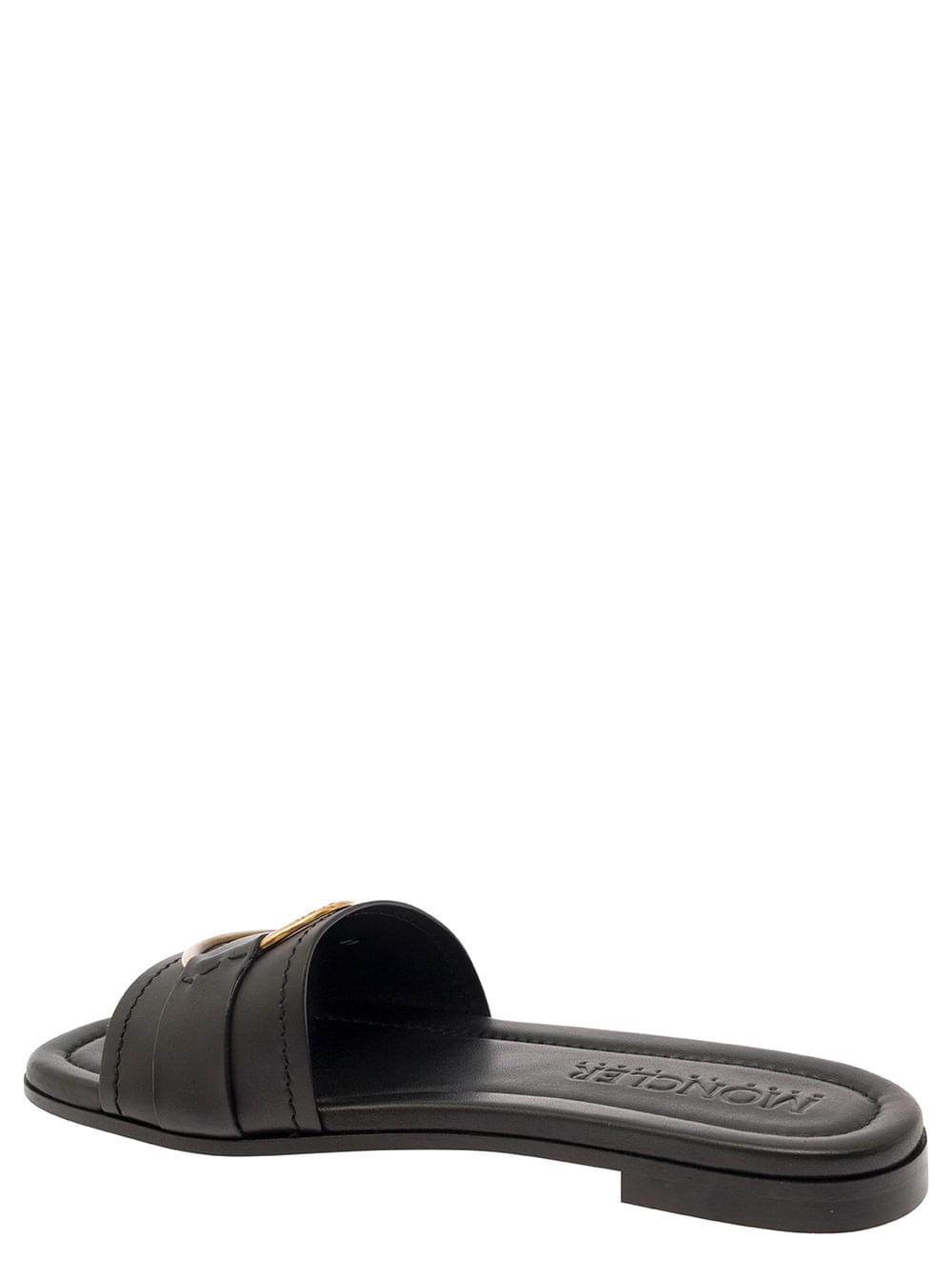 Moncler Women 'Bell' Black Slide With Heel In Leather Woman