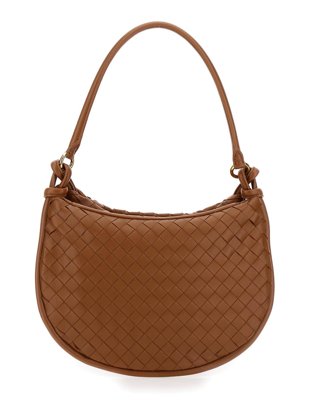Bottega Veneta Women 'Gemelli Medium' Light Brown Hobo Shoulder Bag With Intrecciato Motif In Leather Woman