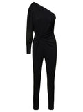 Saint Laurent Women Black One-Shoulder Jumpsuit With Side Gathering In Jersey Woman