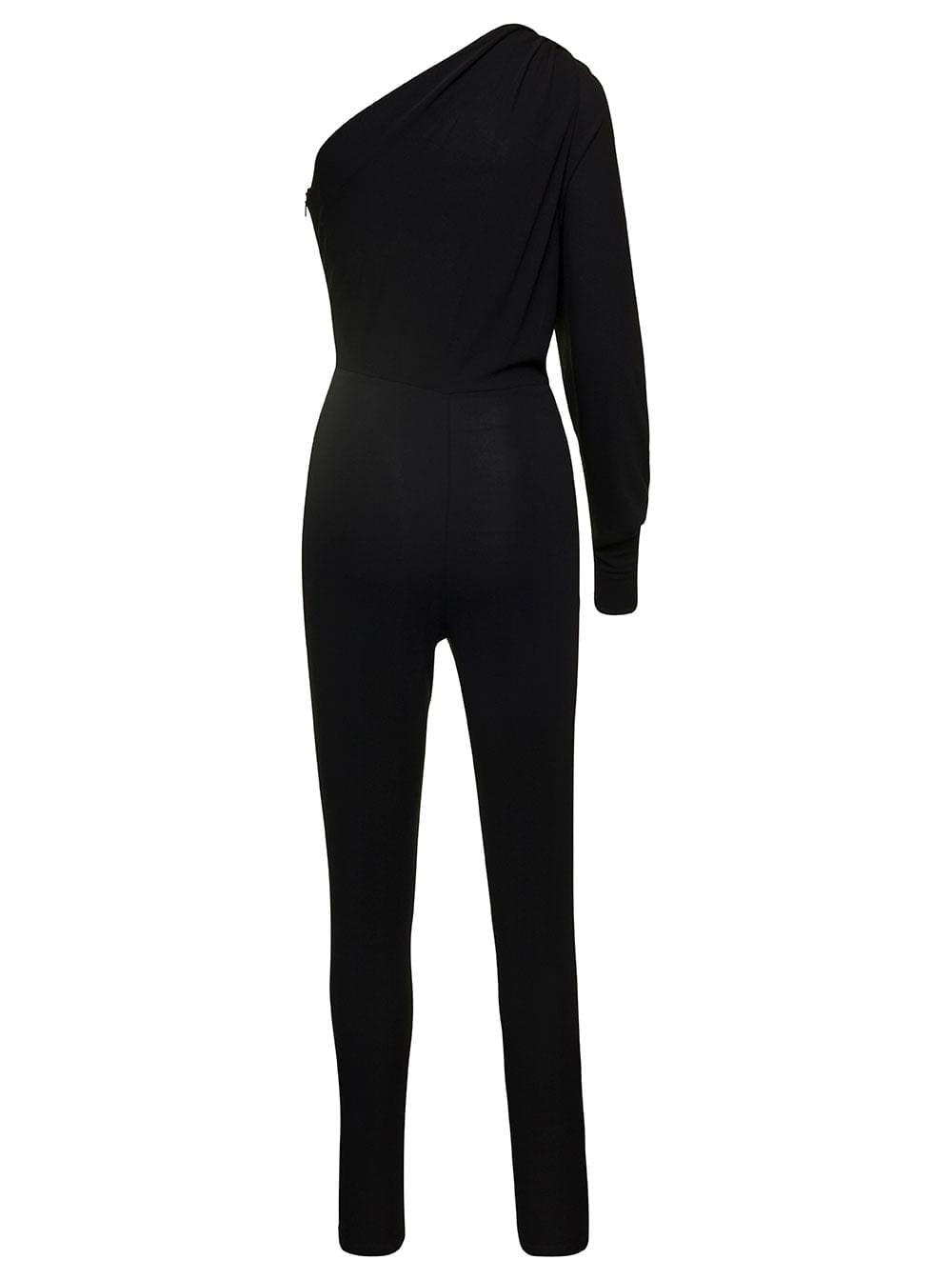 Saint Laurent Women Black One-Shoulder Jumpsuit With Side Gathering In Jersey Woman