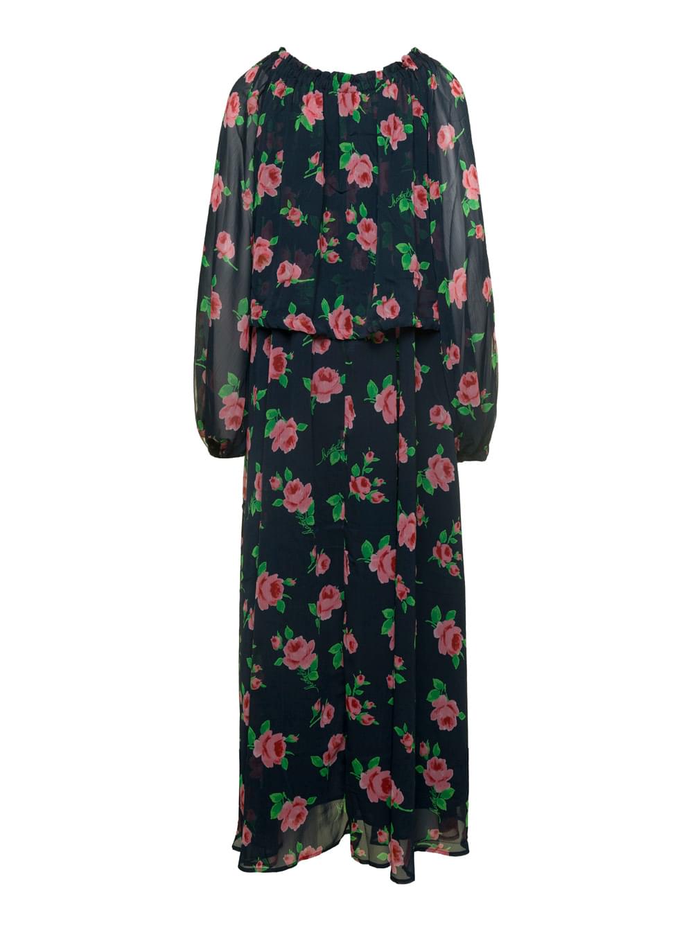 Rotate Women Maxi Multicolor Dress With All-Over Roses Print In Chiffon Woman