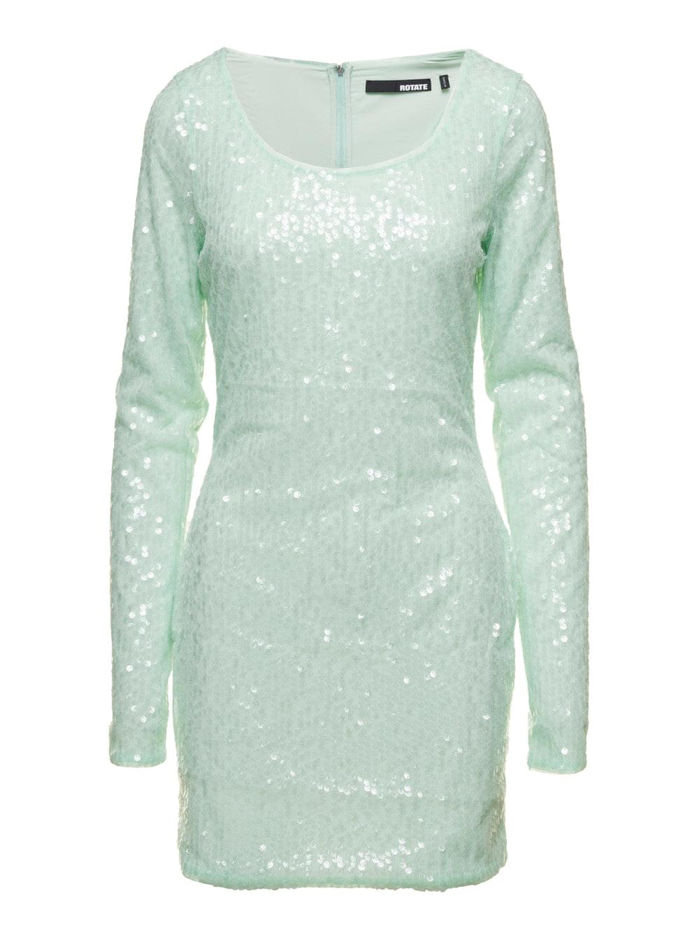 Rotate Women Mini Green Dress With All-Over Sequins In Recycled Fabric Woman